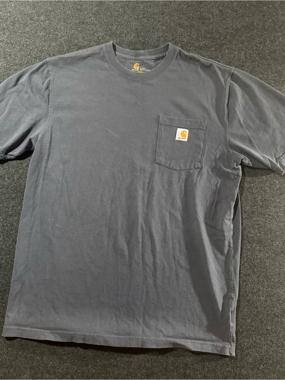 Carhartt T-Shirt Mens L Tall Slate Blue Cotton Workwear Pocket Original Fit